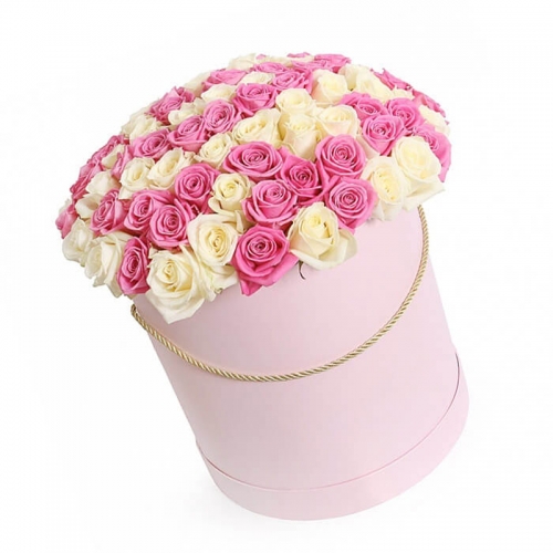 51 роза в шляпной коробке "2 в 1"